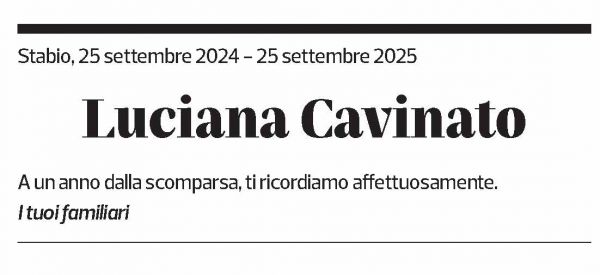 Annuncio funebre Luciana Cavinato