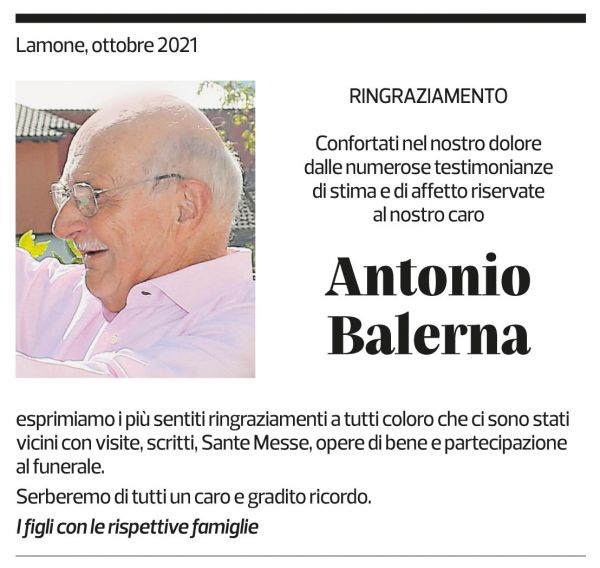 Annuncio funebre Antonio Balerna