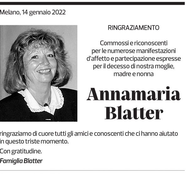 Annuncio funebre Annamaria Blatter