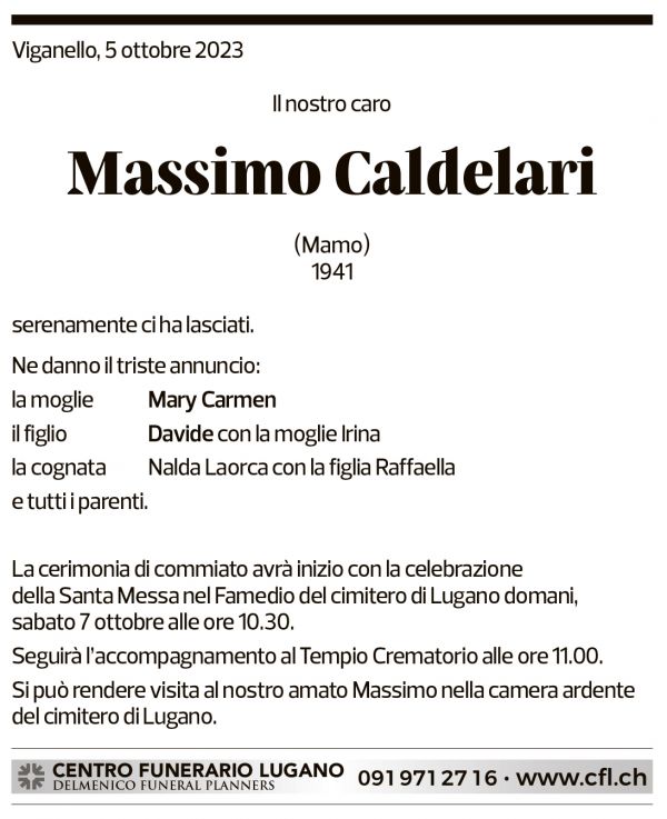 Annuncio funebre Massimo Caldelari