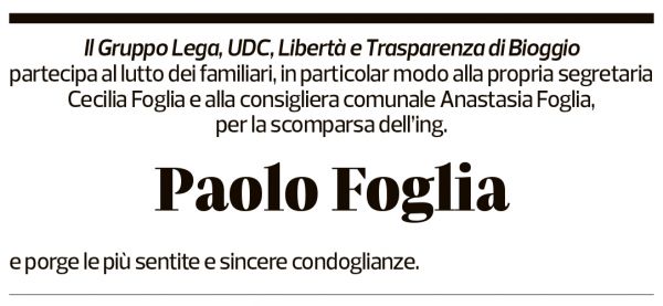 Annuncio funebre Paolo Foglia