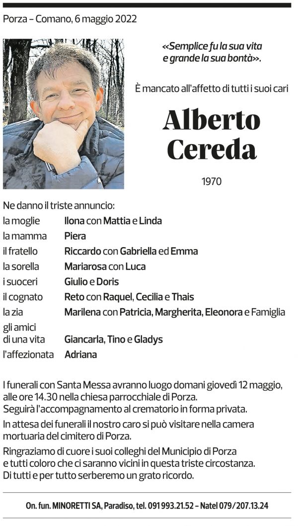 Annuncio funebre Alberto Cereda