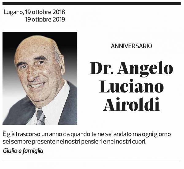Annuncio funebre Angelo Luciano Airoldi