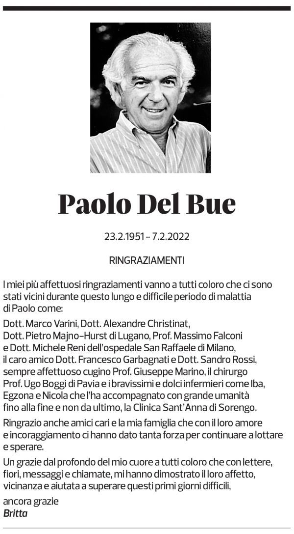 Annuncio funebre Paolo Del Bue