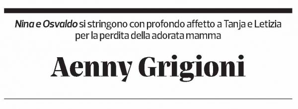 Annuncio funebre Aenny Grigioni