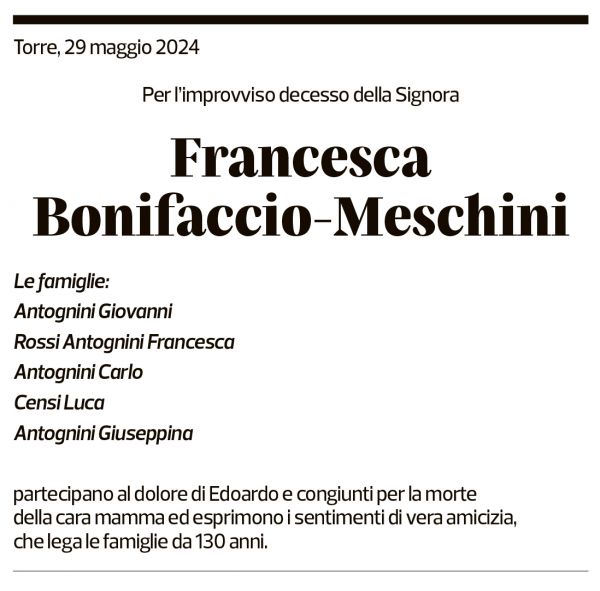 Annuncio funebre Francesca Bonifaccio-meschini