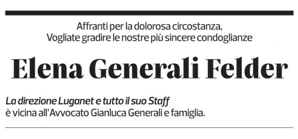 Annuncio funebre Elena Generali Felder