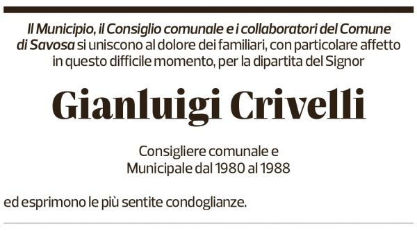 Annuncio funebre Gian Luigi Crivelli