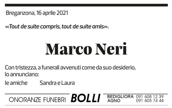 Annuncio funebre Marco Neri