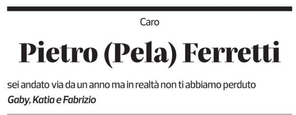 Annuncio funebre Pietro (pela) Ferretti