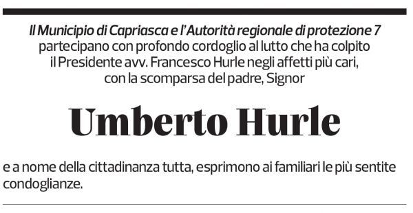 Annuncio funebre Umberto Hurle