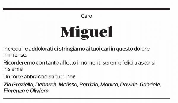 Annuncio funebre Miguel Milani