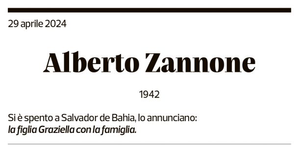 Annuncio funebre Alberto Zannone