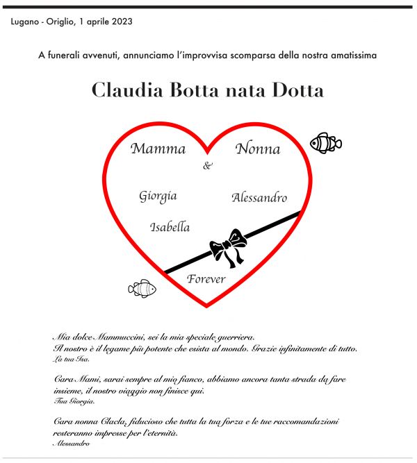 Annuncio funebre Claudia Botta