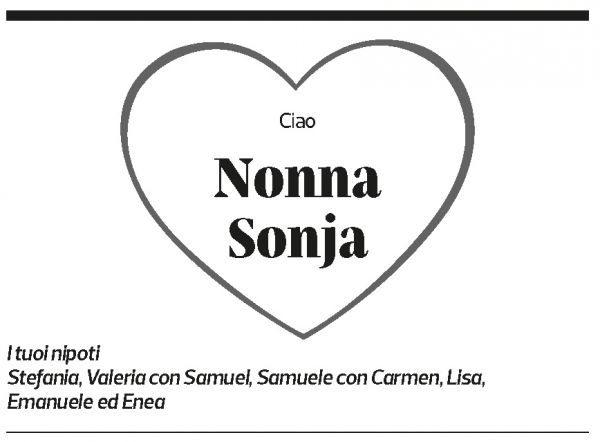 Annuncio funebre Sonja Mombelli