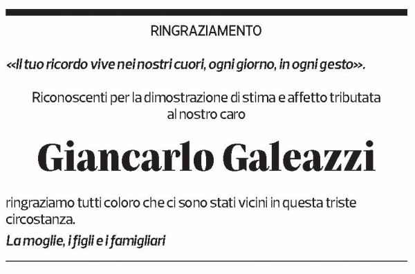 Annuncio funebre Giancarlo Galeazzi