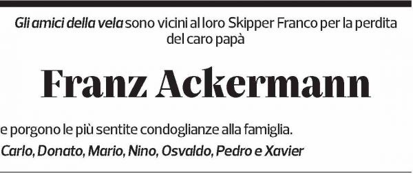 Annuncio funebre Franz Ackermann