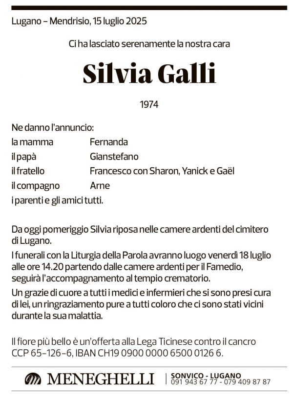 Annuncio funebre Silvia Galli