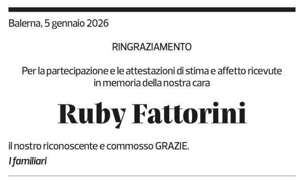 Annuncio funebre Ruby Fattorini