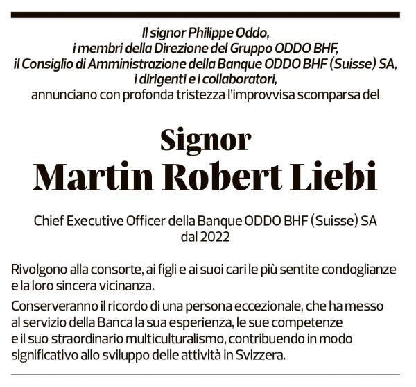 Annuncio funebre Martin Robert Liebi
