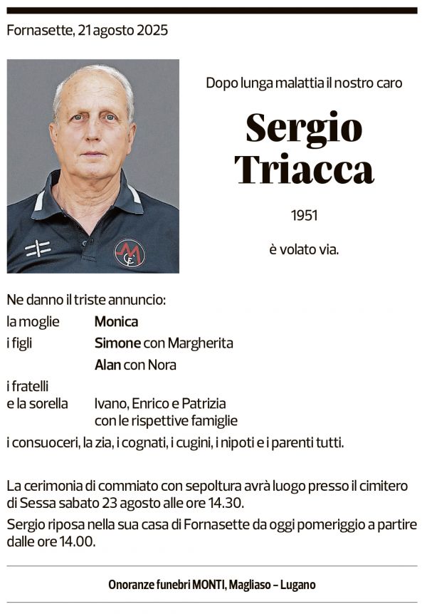 Annuncio funebre Sergio Triacca