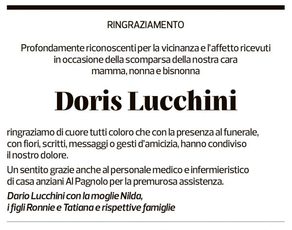 Annuncio funebre Doris Lucchini