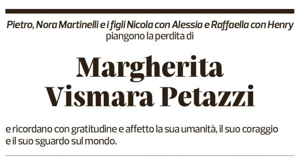 Annuncio funebre Margherita Vismara Petazzi