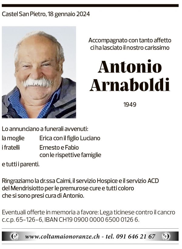 Annuncio funebre Antonio Arnaboldi