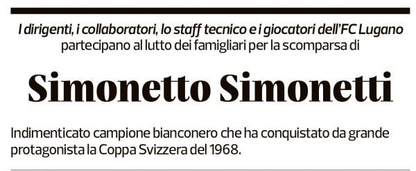 Annuncio funebre Simonetto Simonetti