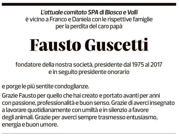 Annuncio funebre Fausto Guscetti