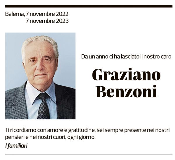 Annuncio funebre Graziano Benzoni