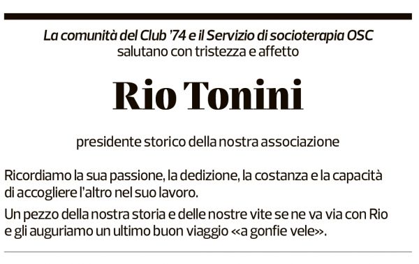 Annuncio funebre Rio Tonini