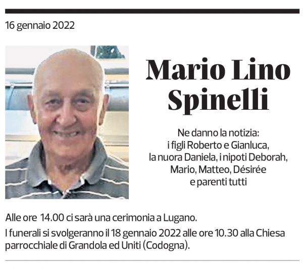 Annuncio funebre Mario Lino Spinelli