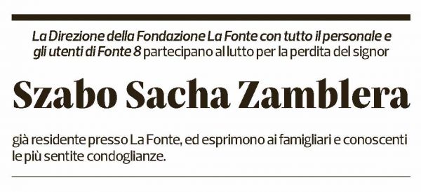Annuncio funebre Szabo Zamblera