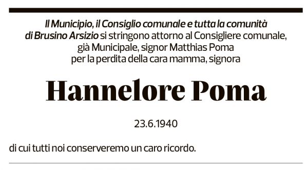 Annuncio funebre Hannelore Poma