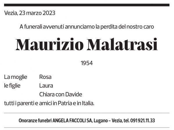 Annuncio funebre Maurizio Malatrasi