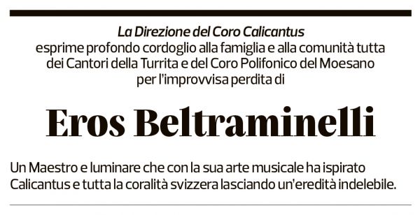 Annuncio funebre Eros Beltraminelli