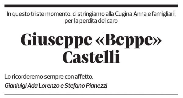 Annuncio funebre Giusepppe Castelli