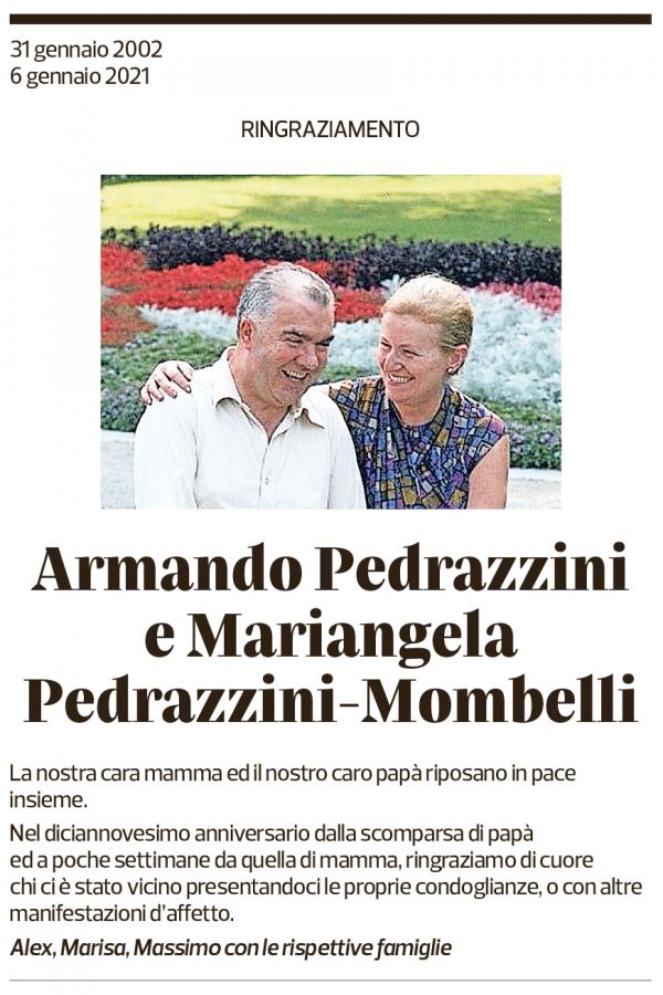 Annuncio funebre Armando E Mariangela Pedrazzini E Pedrazzini-mombelli