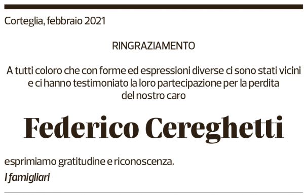 Annuncio funebre Federico Cereghetti