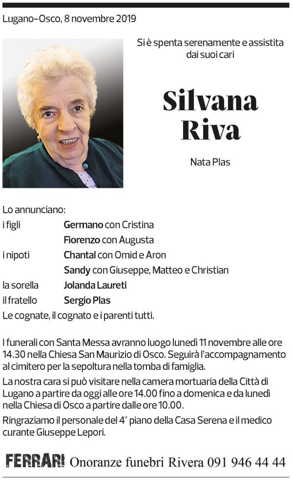 Annuncio funebre Silvana Riva