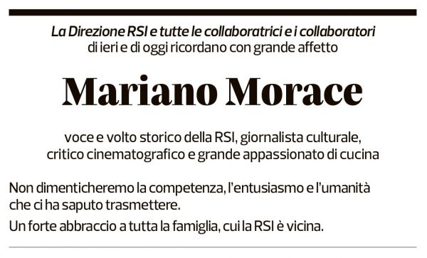 Annuncio funebre Mariano Morace