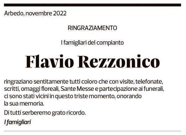 Annuncio funebre Flavio Rezzonico