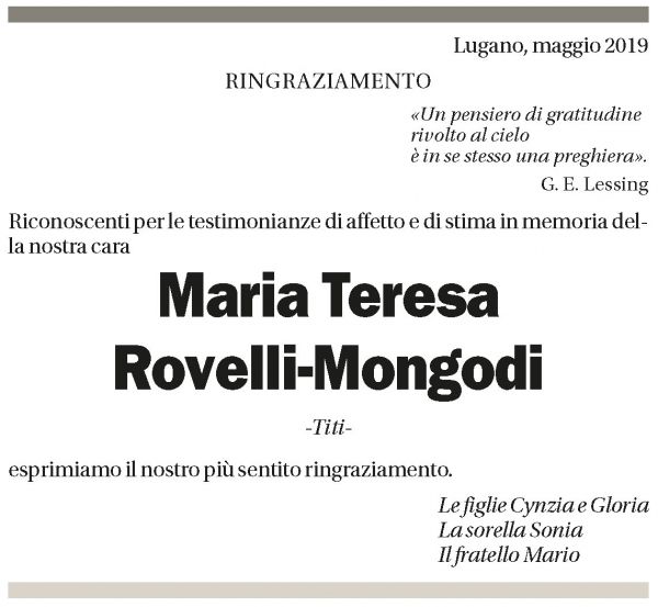 Annuncio funebre Maria Teresa Rovelli-mongodi