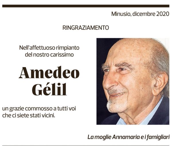 Annuncio funebre Amedeo Gélil