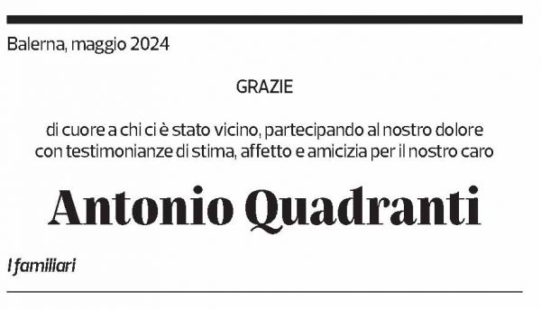 Annuncio funebre Antonio Quadranti