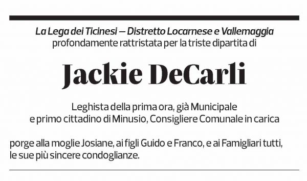 Annuncio funebre Jackie Decarli