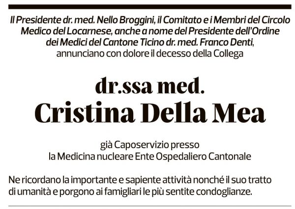 Annuncio funebre Cristina Della Mea