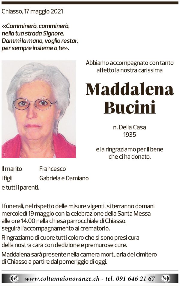 Annuncio funebre Maddalena Bucini