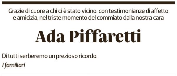 Annuncio funebre Ada Piffaretti